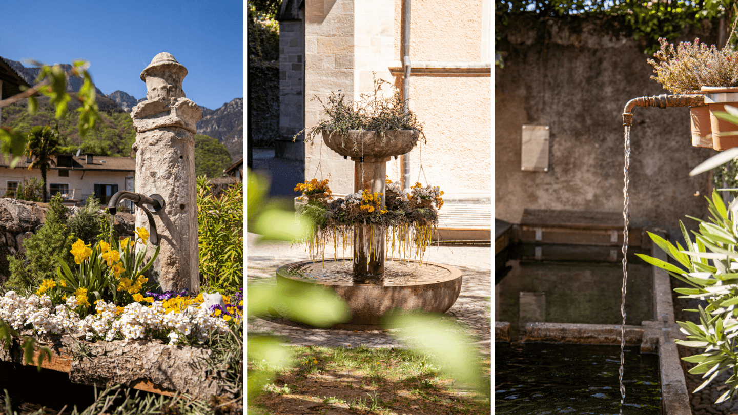 bunt geschmückte Trinkbrunnen zu Ostern